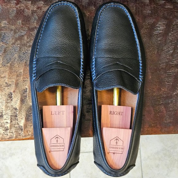 Donald Pliner Men\'s Soft Leather Loafers, Black / Blue Stitching, Sz 13 main image 6